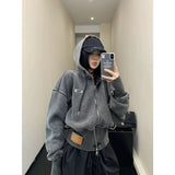 Kukombo Outfit Korea Hoodie Vintage Women clothes Casual Zip Up Crop Top Hip hop Kpop Coats Grunge Graphic Jacket Femme Harajuku Y2k Hoodies
