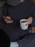Kukombo Solid Ribbed Crew Neck Short Knit Sweater