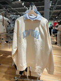 Kukombo BOSTON Letter Patch Embroidery Winter Sweatshirt Round Neck Retro Y2K Autumn Pullovers Top Harajuku Streetwear Navy Blue Hoodie