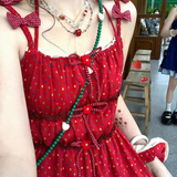 Kukombo Red Dot Spaghetti Strap Dresses Women Vintage Mini French Style Sweet Lace Fashion Age-reducing Girlish Casual Ulzzang Elegant outfit inspo