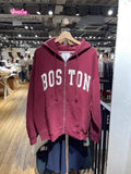 Kukombo 2025 Casual Women Letter Print Zipper-up Sweatshirts Autumn Vintage Half High Collar Cotton Hoodies Y2k Streetwear Pullover Tops