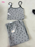 Kukombo Grey Skull Print Tank Camis + Straight Pant Set Two Piece Set For Women Retro Y2K Summer Vest 2025 New Home Casual Female Suit