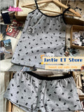 Kukombo Grey Skull Print Tank Camis + Straight Pant Set Two Piece Set For Women Retro Y2K Summer Vest 2025 New Home Casual Female Suit