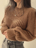 Kukombo Puff Sleeve Plain Crop Sweater