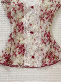 Kukombo 2025 Summer Woman Floral Halter Lace Blouse 2025 Vintage Sexy Slim Fit Fairy Korean Fashion Female Tops Outfits Elegant Style 2025 spring outfits
