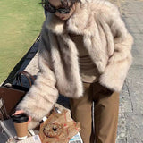 Kukombo Spring Outfits Women Faux Fur Jacket Coat Casual Lapel Long Sleeve Warm Female Short Coats Winter Fashion Lady Chic Streetwear Outwear
