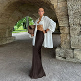 Kukombo Brown High Waist Long Skirt Women's Autumn Winter Retro Solid Slim Commuting Long Skirt Elegant Sexy Party Skirt Outfits