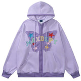 Kukombo Butterfly Embroidery Zip Up Hoodie