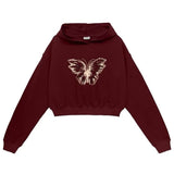 Kukombo Butterfly Print Crop Hoodie