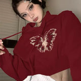 Kukombo Butterfly Print Crop Hoodie