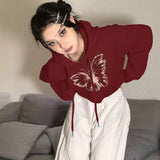 Kukombo Butterfly Print Crop Hoodie