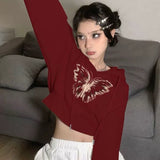 Kukombo Butterfly Print Crop Hoodie