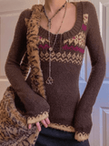 Kukombo Button Front Jacquard Knitted Sweater