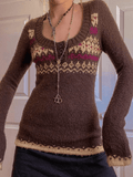 Kukombo Button Front Jacquard Knitted Sweater