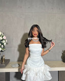 Kukombo Customized High Quality Elegant Pleat Ruched Tiered A-line Strapless Short Dresses Bespoke Occasion Dresses Modern Style Fashion (PRE-ORDER)