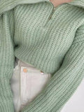 Kukombo Solid Big Lapel Neck Half Zip Sweater