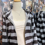 Kukombo Vintage Stripe Pockets Hoodies Women Autumn New Warm Drawstring Long Sleeve Cardigan Top Casual Streetwear Y2K Sweatshirt Female