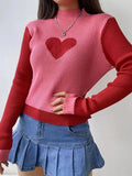 Kukombo Knit Heart Print Slim Sweater