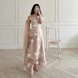Kukombo Customized Simple Net Pleat Flower A-line Off-the-shoulder Midi Dresses Homecoming Dresses Classic Exquisite Modern Style Pastro (PRE-ORDER)
