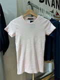Kukombo Sweet Pink Striped Short Sleeve Tees Women New Casual Slim O-neck Tshirts Tops Female Cute Preppy Style Streetwear T-shirts Y2K
