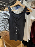 Kukombo Black Harajuku Ribbed Slim Tank Top Women Cotton U Collar Single Breasted Sleeveless Camis Female Simple All-match Y2K Vest Tops