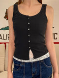 Kukombo Black Harajuku Ribbed Slim Tank Top Women Cotton U Collar Single Breasted Sleeveless Camis Female Simple All-match Y2K Vest Tops