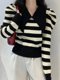 Kukombo Striped Puff Sleeve Knit Sweater