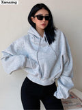 Kukombo Winter Women Solid Fleece Hoodies Clothing Long Sleeve Tops Loose Pocket Sweatshirt Female Casual Pullover ootd