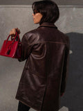 Kukombo Spring Outfits Vintage Women's Leather Jacket Street Lapel Moto Biker Button Jacket Female Full Sleeve Long Coats 2025 Spring New Lady Outwear
