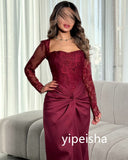 Kukombo Customized Intricate Pleat A-line Square Neck Midi Dresses Evening Dresses Classic Exquisite Modern Style Pastrol Unisex Chinese (PRE-ORDER)