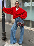 Kukombo Kimono Style Woolen Coat Jacket Fashion Red Cross V-Neck Loose Short Coats Long Sleeved Autumn Woman Top Solid Color Overcoat ootd outfit idea