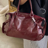 Kukombo Wine Red Handbag for Women Large Capacity Pu Leather Ladies Armpit Shoulder Bags Sewing Thread Pattern Female Hobo Crossbody Bag