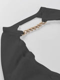 Kukombo Metallic Chain Embellished Shrug Crop Sweater
