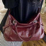 Kukombo Wine Red Handbag for Women Large Capacity Pu Leather Ladies Armpit Shoulder Bags Sewing Thread Pattern Female Hobo Crossbody Bag