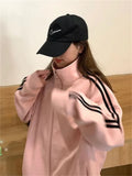 Kukombo Outfit Korean Fashion Jogging Tracksuit Women Y2K Preppy Style Pink Pant Sets Loose Kpop Streetwear Sweatpants Striped Hoodie Autumn