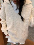 Kukombo Solid V Neck Cable Knit Sweater