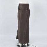 Kukombo Brown High Waist Long Skirt Women's Autumn Winter Retro Solid Slim Commuting Long Skirt Elegant Sexy Party Skirt Outfits
