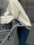 Kukombo Striped Trim Cable Knit Pullover Sweater