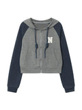 Kukombo Color Block Splice Letter Embroidery Embellished Oversized Hoodie