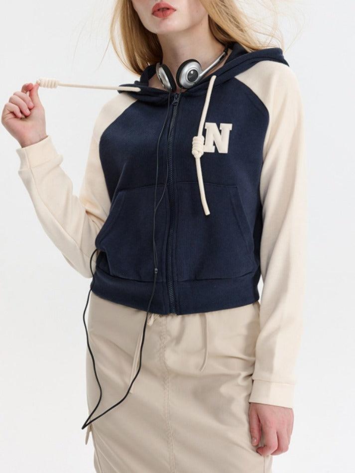 Kukombo Color Block Splice Letter Embroidery Embellished Oversized Hoodie
