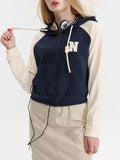 Kukombo Color Block Splice Letter Embroidery Embellished Oversized Hoodie