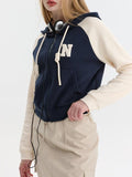 Kukombo Color Block Splice Letter Embroidery Embellished Oversized Hoodie