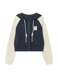 Kukombo Color Block Splice Letter Embroidery Embellished Oversized Hoodie