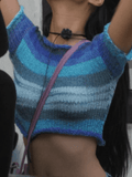 Kukombo Color Block Striped Knit Crop Top