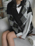 Kukombo Contrast Color Plaid Patchwork Cardigan