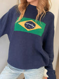 Kukombo Contrast Color Print Pull Over Sweater