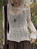 Kukombo Crochet Hollow Long Sleeve Knit Top