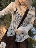 Kukombo Crochet Hollow Long Sleeve Knit Top