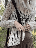 Kukombo Crochet Hollow Long Sleeve Knit Top