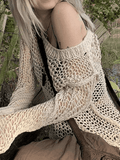 Kukombo Crochet Hollow Long Sleeve Knit Top